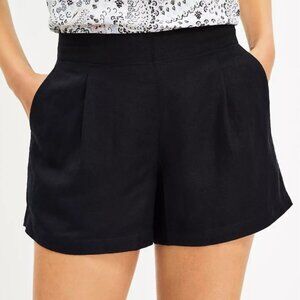 Loft Ann Taylor NEW Pleated Pull On Linen Blend Shorts Black Preppy Boat Short L